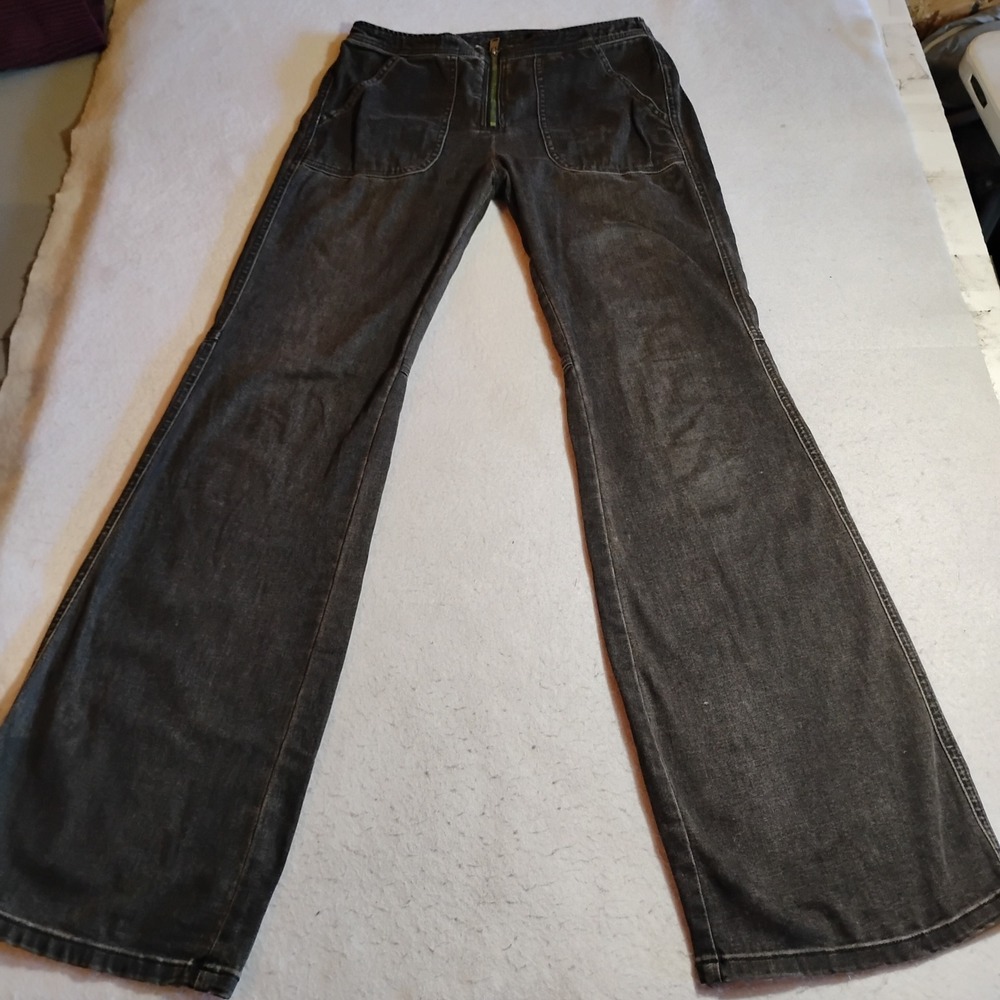We The Free Free People Black Flare Jeans Exposed Zipper Wide Leg Womens Size 27